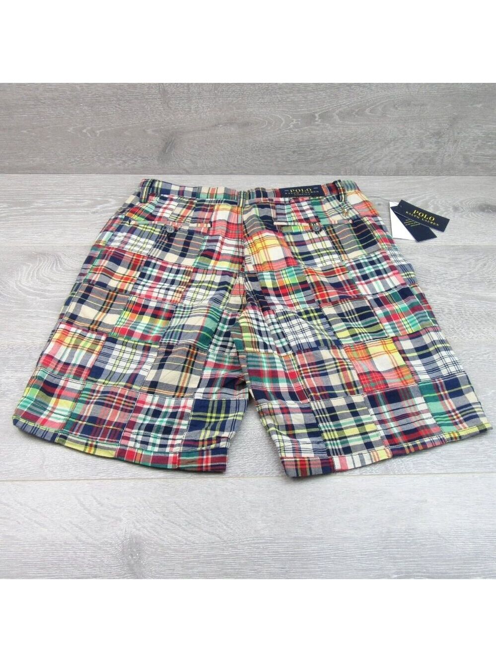 Polo Ralph Lauren Patchwork Madras Chino Shorts Classic Fit 9" Men's Size 30 NEW - Picture 7 of 15